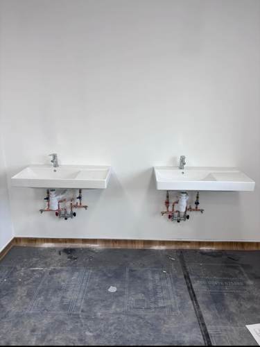 Commercial twin wall-hung sinks